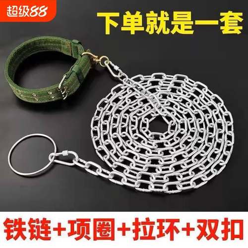 防咬狗狗牵引绳加长5米拴狗链条链子狗项圈铁链宠物用品脖套狗绳