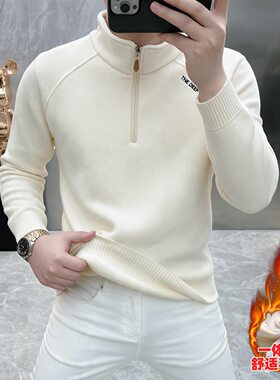 青年高领毛衣男加绒加厚打底衫秋冬新款潮牌冬天休闲加厚毛线衣男