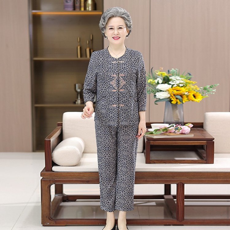 中老年人夏装女矮个子奶奶衬衫妈妈开衫薄衬衣新款两件套老人衣服