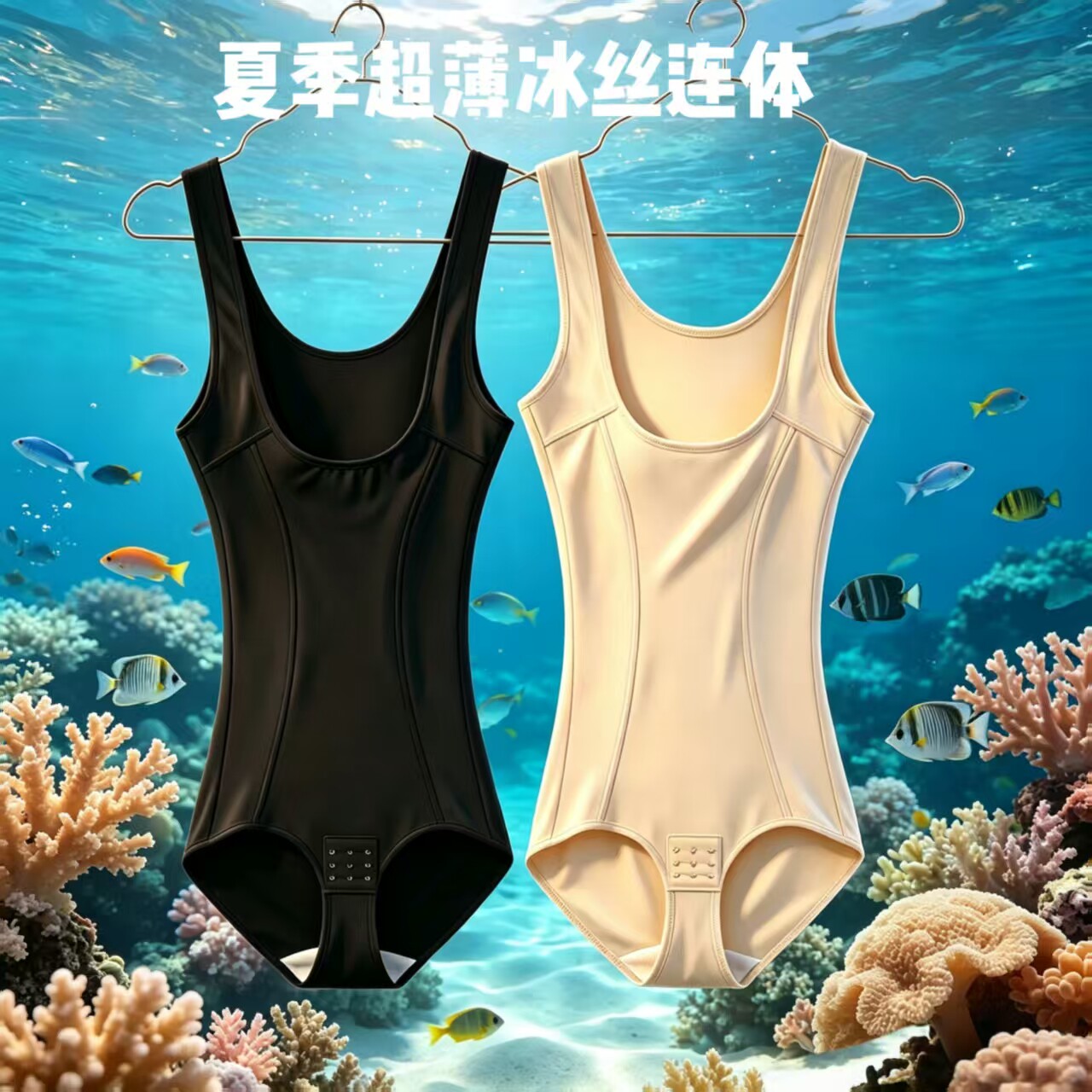 夏季超薄冰丝无痕收腹连体塑身衣图片