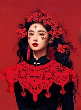 剪纸云肩成品植绒布植绒布走秀国风披肩衣服汉服妆造摄影道具写真