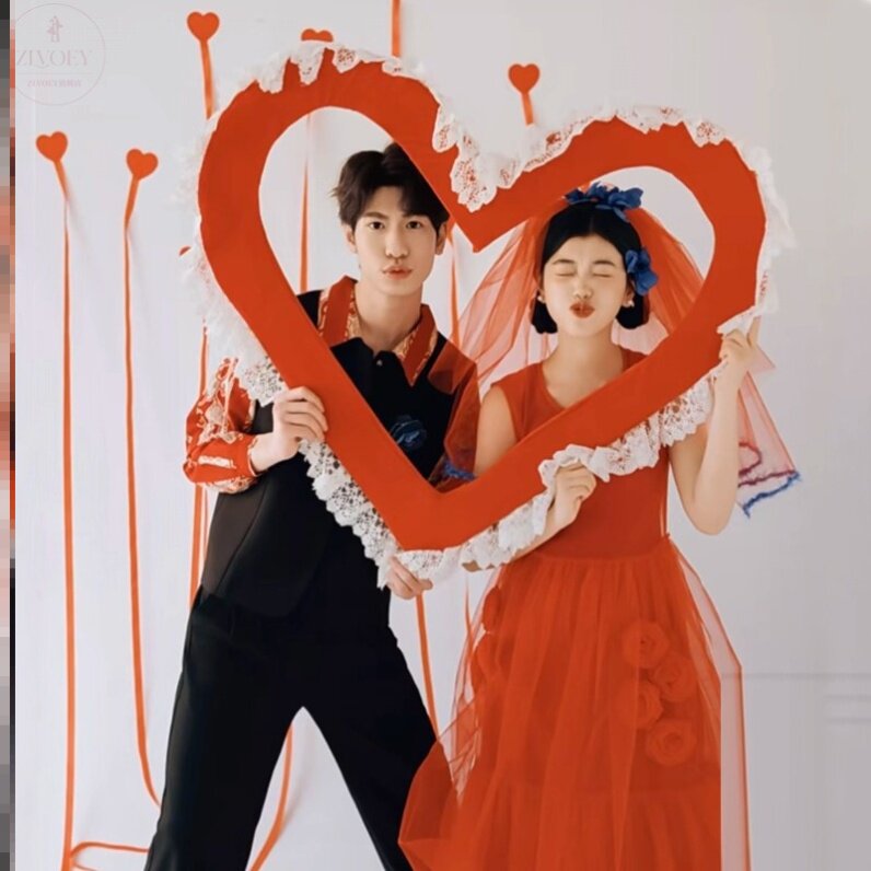 结婚订婚拍照道具毛毡爱心婚礼领证晨袍装饰婚纱拍摄喜字婚房布置