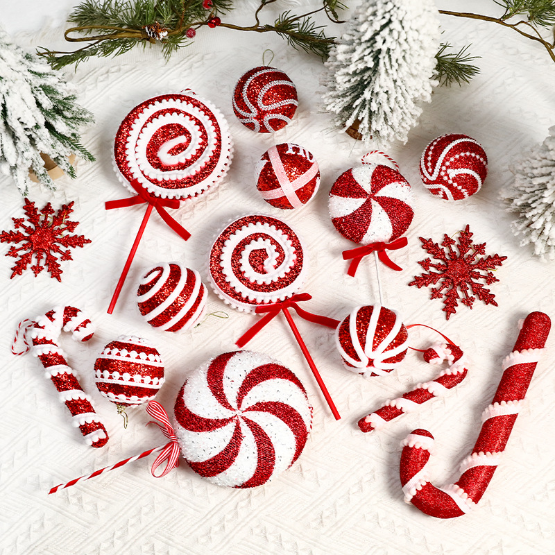 圣诞节装饰品红色条纹异型挂件拐杖棒棒糖造型圣诞树装饰配件