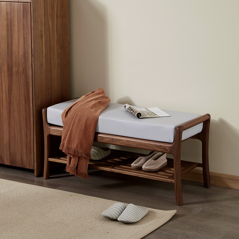 新中式北美黑胡桃木框架皮坐垫