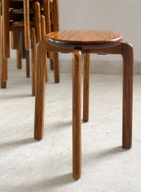 凯的新中式乌金木实木圆形叠叠凳家用餐厅餐凳矮凳木质可折叠凳子