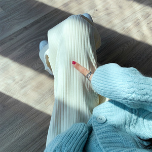 加绒雪尼尔阔腿裤女春秋冬季高腰垂感米白色休闲直筒加厚灯芯绒裤