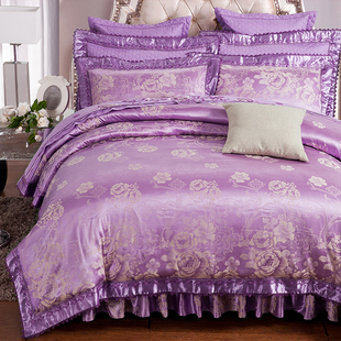 结婚庆床品纯棉套件4 冬季 全棉夹棉加厚床笠欧式 床罩四件套床裙款