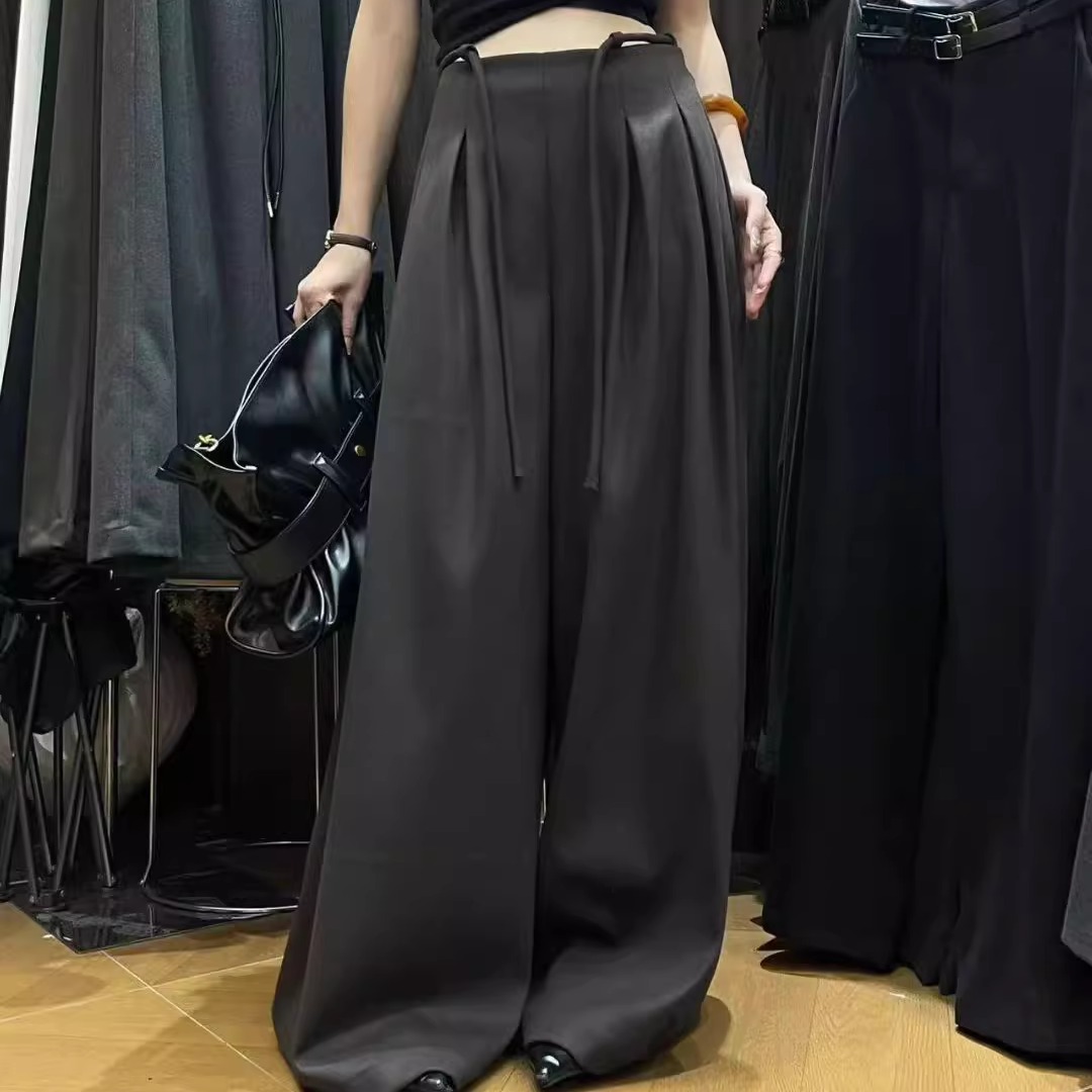 高腰梨形垮裤绑带冬季加厚呢子料西装裤女阔腿裤褶皱垂感拖地裙裤