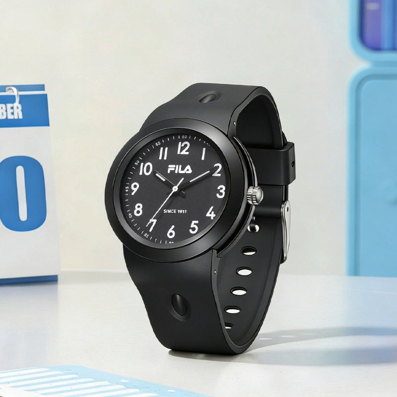 FILA斐乐硅胶带防水运动休闲手表男女士初高中大学生考试腕表6850