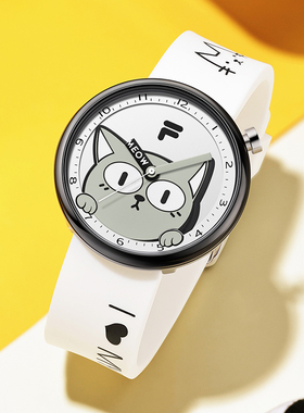 FILA斐乐可爱风猫猫手表硅胶防水运动初高中大学生男女式腕表6547