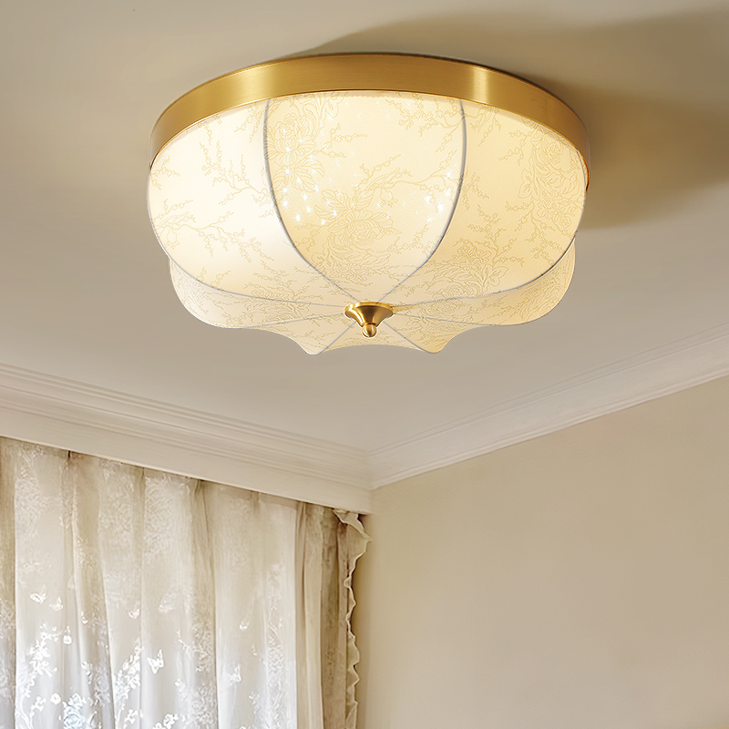 法式中古卧室布艺刺绣印花卧室吸顶灯南洋复古书房玄关护眼灯具