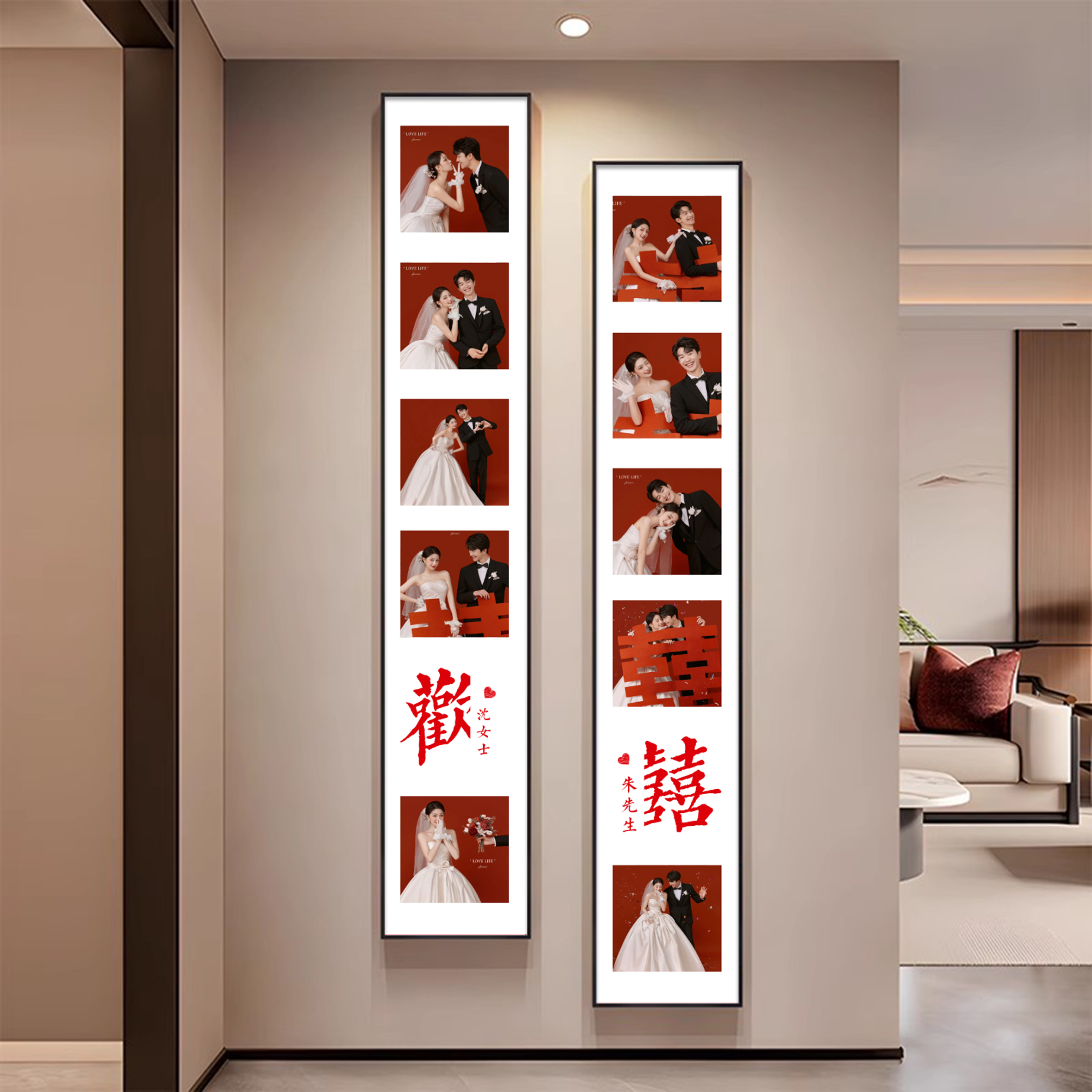 定制全家福相框亲子艺术照冲洗放大打印画 画框竖版多宫格婚纱照