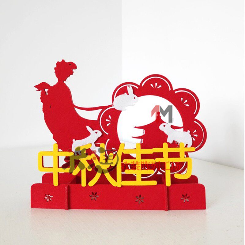 中秋节玉兔嫦娥奔月亮 红色小兔子柜台摆件 商场橱窗桌面装饰美陈