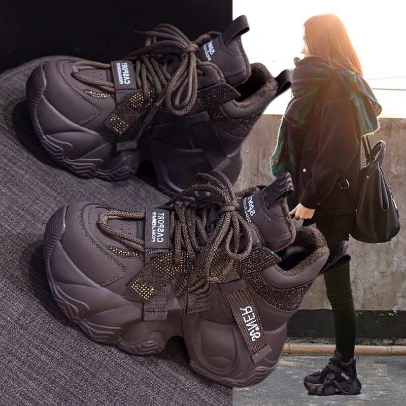 欧洲站高帮加绒老爹鞋女休闲棉鞋