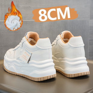 女 厚底真皮内增高8cm加绒加厚小个子软底休闲小白鞋 2025冬季 新款