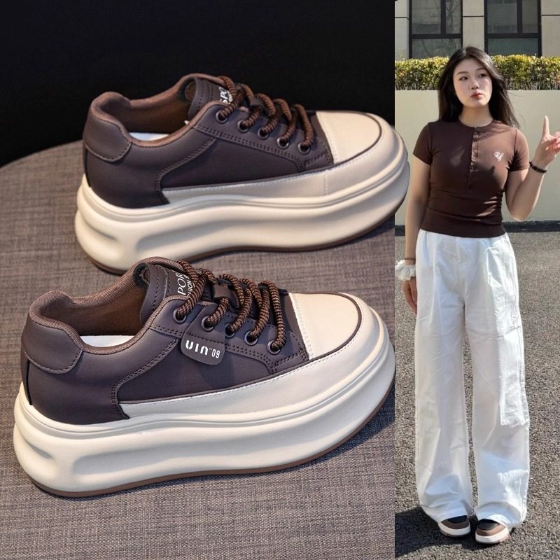 厚底内增高8cm小白鞋女2025秋季新款百搭休闲真皮板鞋防滑休闲鞋