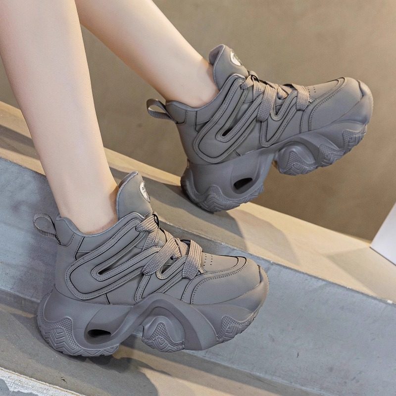 真皮马丁靴女2025新款秋冬季厚底内增高运动休闲加绒高帮老爹鞋子