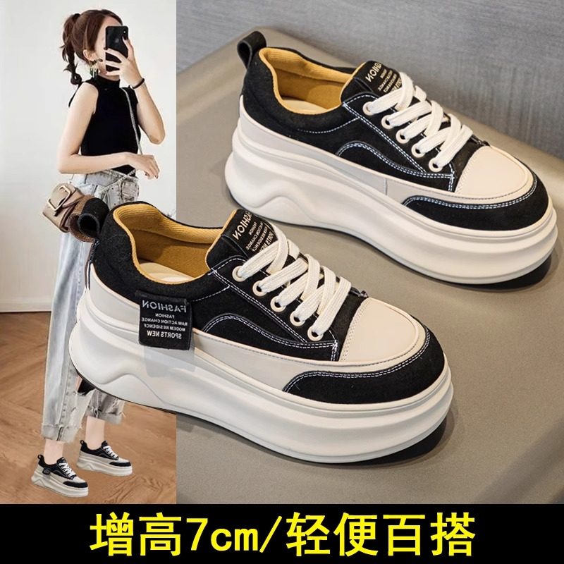 春秋复古休闲鞋女2025新款爆款百搭小个子厚底增高轻便软底板鞋潮