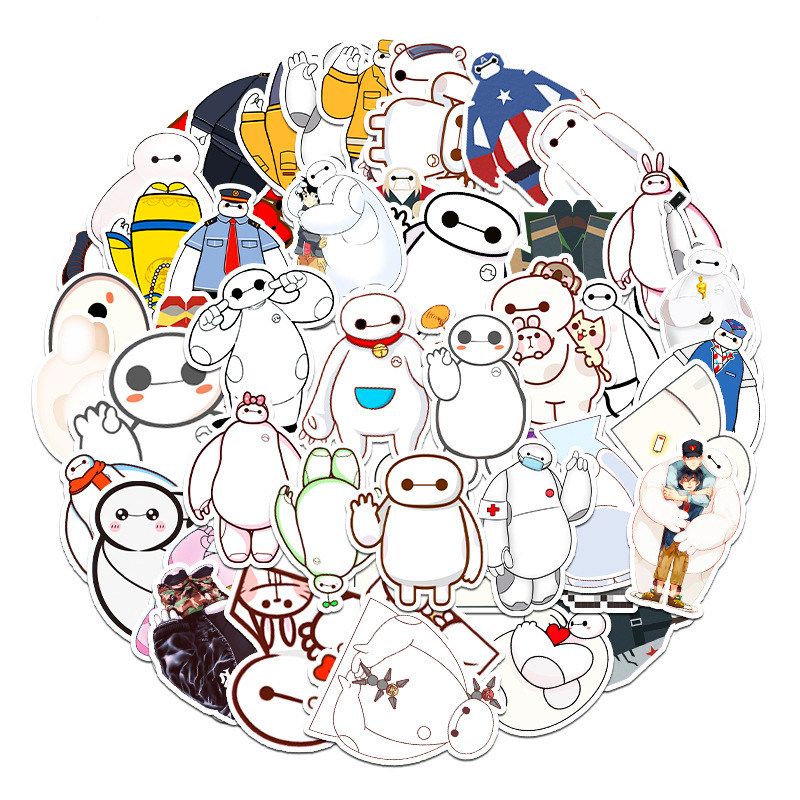 50张暖心大白卡通动漫贴纸行李箱平板滑板车汽车涂鸦防水装饰贴纸