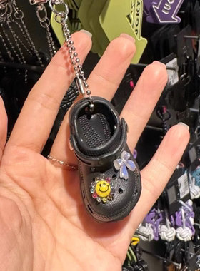 黄色吊坠洞洞鞋钥匙扣蝴蝶结实拍个性挎包背包迷你挂饰配件链包