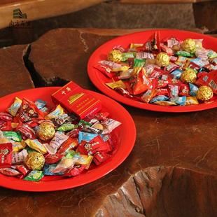 [拾個裝`]包邮 双喜寿桃果盘/托盘 大红色供果盘 酒席花生糖果碟