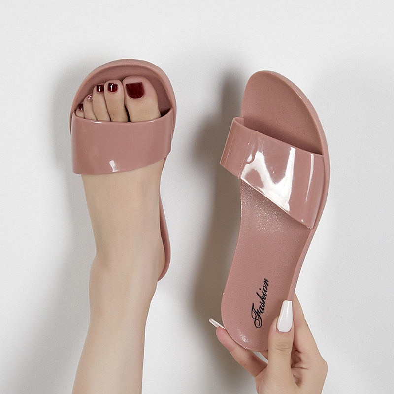 时尚休闲懒人一字拖个性纯色平底外穿塑料防滑水晶凉拖鞋女夏百搭,女鞋,一字拖,淘宝优惠券,粉丝福利购,淘宝优惠卷