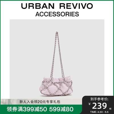 URBAN REVIVO2024春季新款女士裸粉色链条单肩包UAWB40154