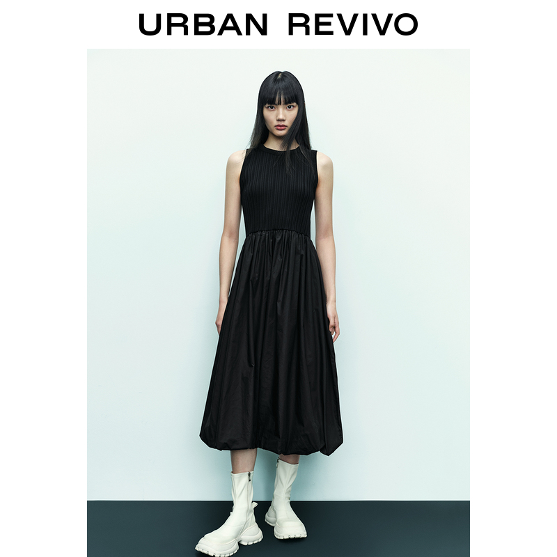 UR2023夏季新款女装气质纯欲拼接无袖小小织针织连衣裙UWU932077