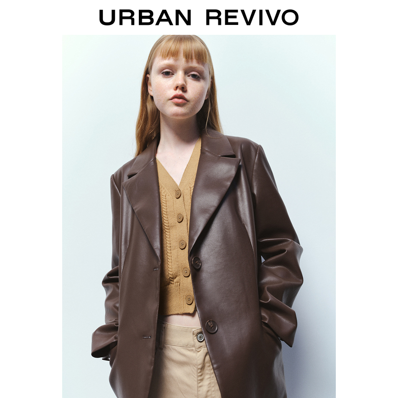 UR2023秋冬新款女装高街小众机车风高级感宽松翻领外套UWU130038