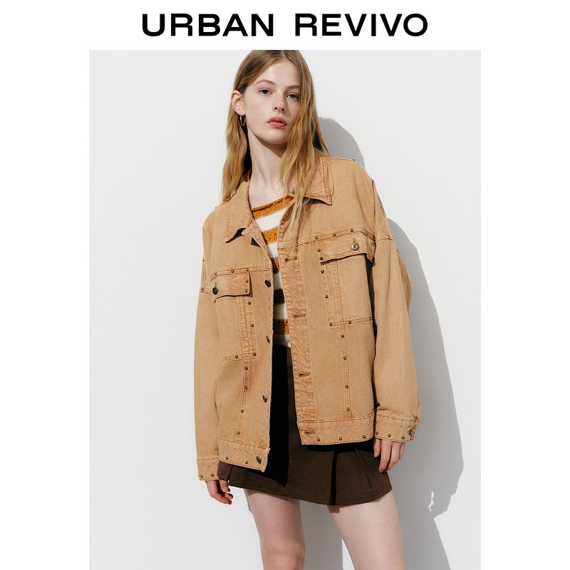 UR2023秋冬新款女装时髦复古高街宽松连帽翻领休闲外套UWL830039