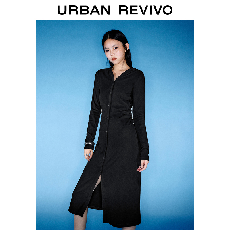 【HOT】UR2023秋季新款女装潮流辣妹捏褶宝藏连帽连衣裙UWV730018