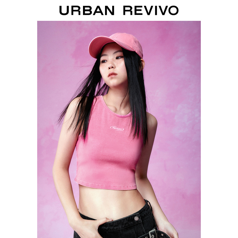 UR2023夏季新款女装Y2K辣妹风撞色字母绣花紧身套头背心UWV432279