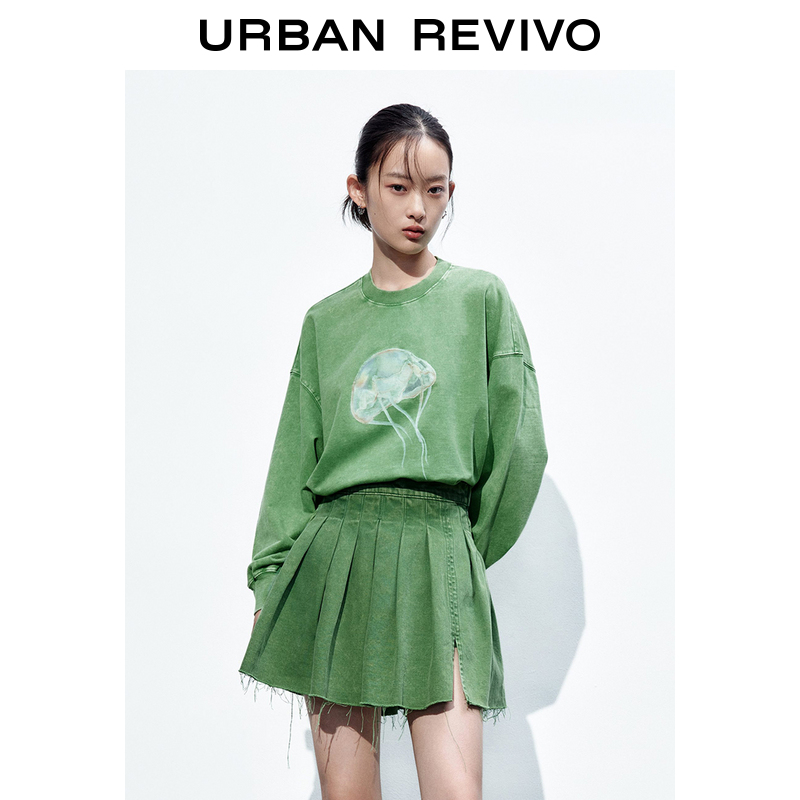 UR2023秋冬新款女装休闲时髦慵懒风水母印花长袖宽松T恤UWL430071