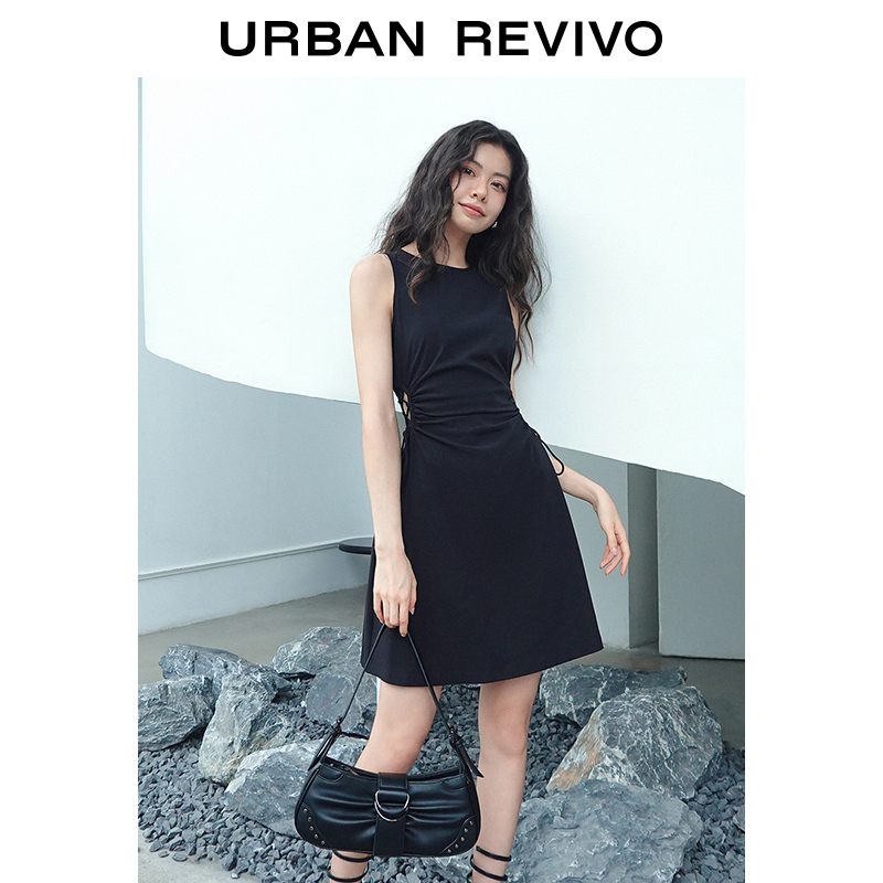 UR2023夏季新款女装复古风气质系带收腰无袖宝藏连衣裙UWV732105