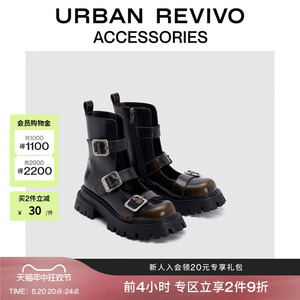 URBAN REVIVO2023秋季新款女士复古擦色玛丽珍短靴UAWS30024