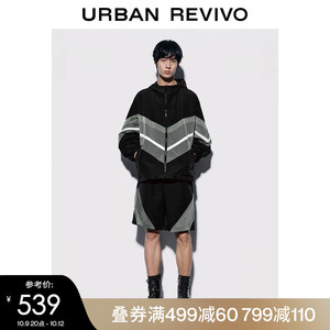 UR2023秋季男装潮酷街头风宽松拼接抽绳连帽薄外套UMV130019