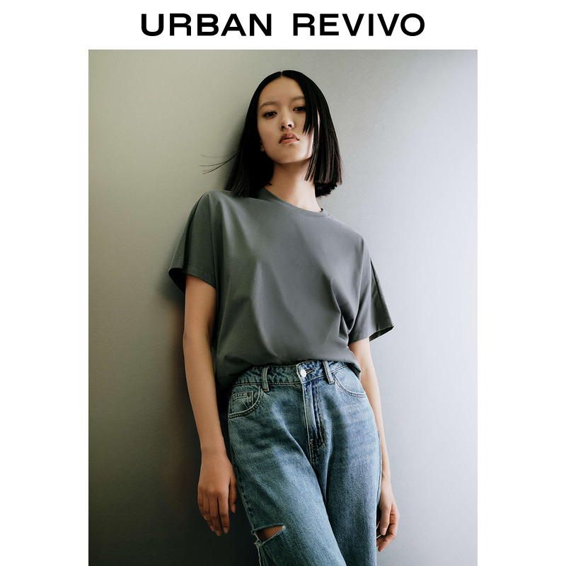 UR2023夏季新款女装百搭基础简约上衣纯棉短袖宽松T恤UWB432010