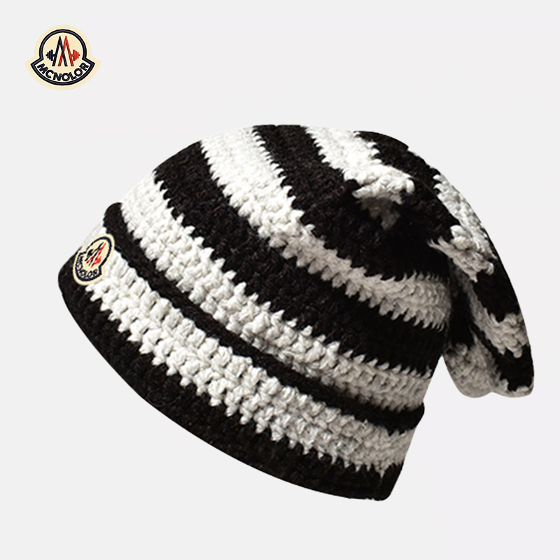 【正品现货】蒙口米色长兔耳朵条纹针织帽女冬季保暖毛线帽包头帽