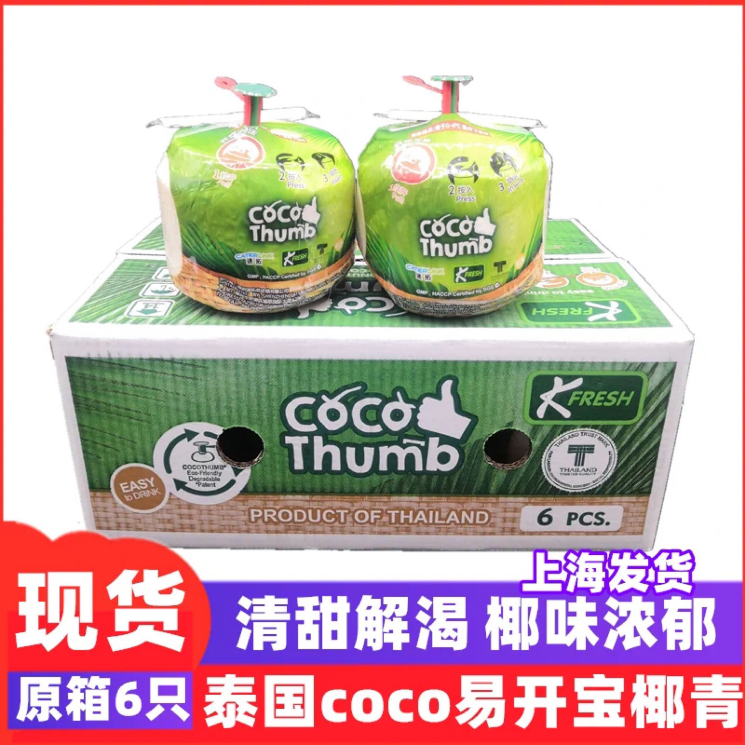 泰国进口易开宝网红Coco椰子新鲜 易拉罐地雷椰香水椰青6个礼盒装