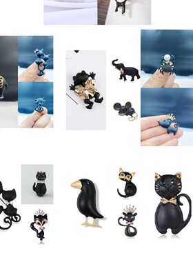 欧美时尚个性动物胸针神秘优雅性感黑色猫咪手工画漆镶钻胸花