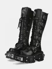 Heavy Metal Thick-Soled Long Boots, New Dark Punk Style, Height-Increasing Lace-Up High Boots for Women, Zipper Rock Biker Boots