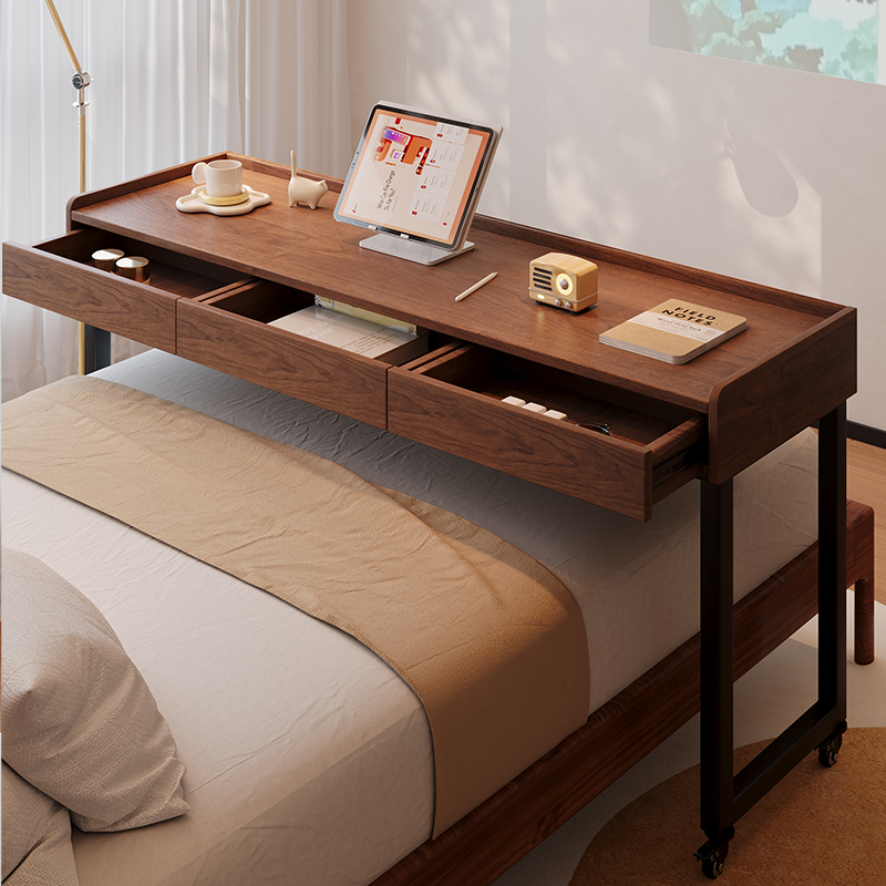懒人跨床桌卧室床边桌床尾长条桌梳妆桌双人电脑桌实木床上书桌