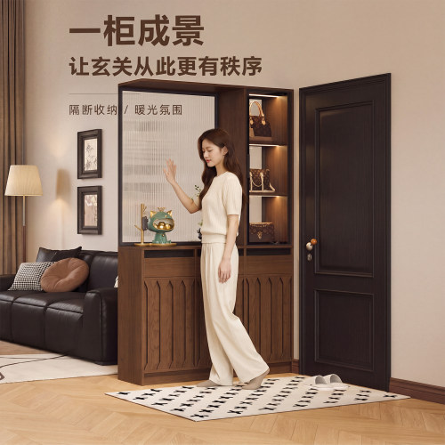 中古实木轻奢玄关隔断屏风鞋柜
