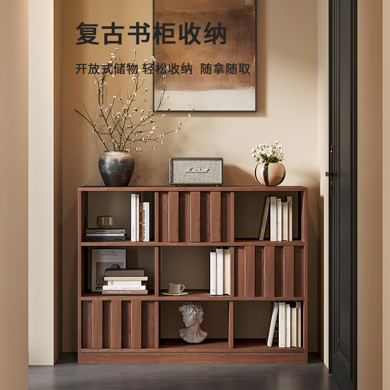 新中式实木书柜客厅展示柜沙发边柜现代简约收纳柜矮柜书橱落地柜