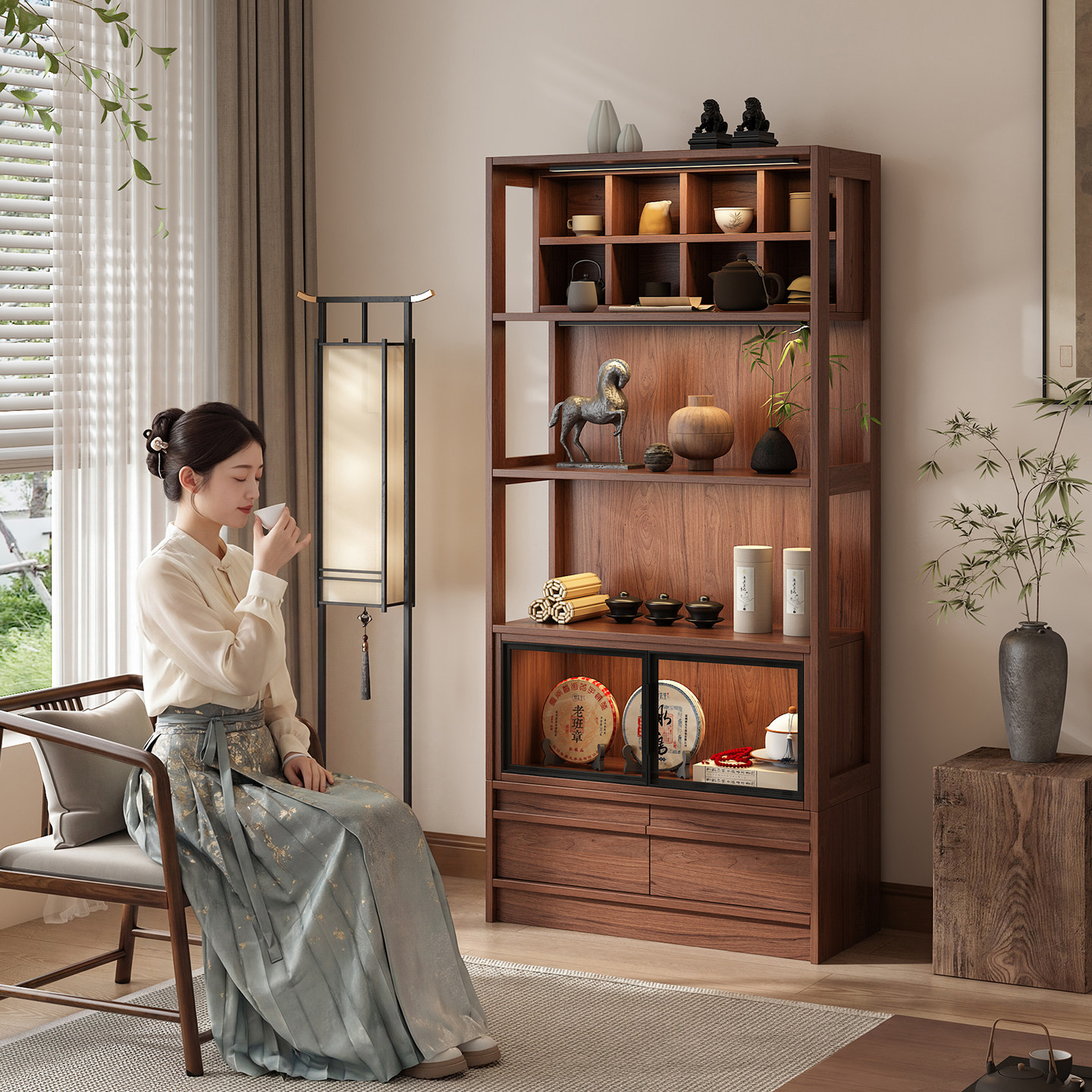 新中式实木多宝阁博古架茶室