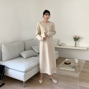 半高领过膝内搭纯色毛衣裙 宽松慵懒风流苏针织连衣裙女春秋冬新款