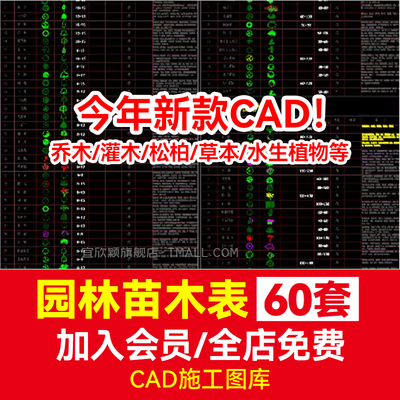 苗木表CAD图库图例植物素材施工