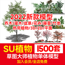 草图大师模型SU园林景观植物花草树木乔木花卉盆栽sketchup素材库