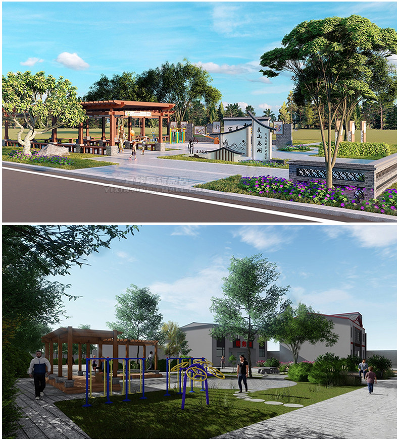 美丽乡村振兴新农村健身活动广场su模型小游园公园文化景观改造
