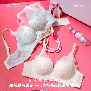 小胸聚拢显大纯欲蕾丝内衣女无钢圈上托防下垂莫尔代文胸罩调整型